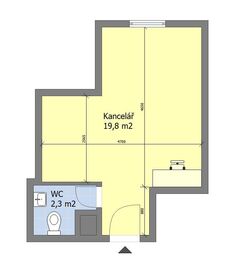 Orientační půdorys - kancelář - Prodej kancelářských prostor 22 m², Praha 9 - Dolní Počernice