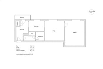 půdorys bytu - Prodej bytu 2+1 v osobním vlastnictví 69 m², Rakovník