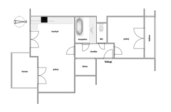 Půdorys - Pronájem bytu 3+kk v osobním vlastnictví 55 m², Praha 9 - Horní Počernice