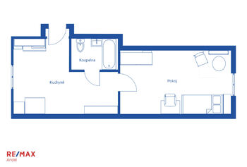 Plánek bytu - Prodej bytu 2+kk v osobním vlastnictví 36 m², Praha 5 - Smíchov