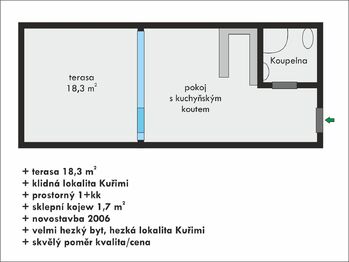 Pronájem bytu 1+kk v osobním vlastnictví 45 m², Kuřim