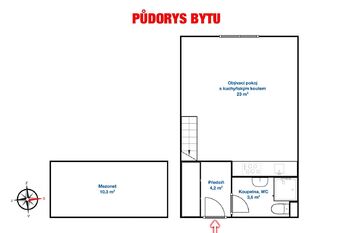 Půdorys - Pronájem bytu 1+kk v družstevním vlastnictví 40 m², Roudnice nad Labem