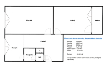 Půdorys aktuální - Prodej bytu 2+1 v osobním vlastnictví 63 m², Karlovy Vary