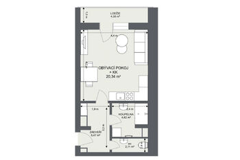 Orientační půdorys bytu - Prodej bytu 1+kk v osobním vlastnictví 30 m², Praha 10 - Uhříněves