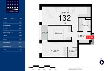 Orientační půdorys developera - Prodej bytu 3+kk v osobním vlastnictví 78 m², Kolín