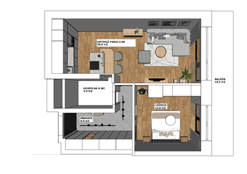 Budoucí stav - Pronájem bytu 2+kk v osobním vlastnictví 66 m², Praha 4 - Modřany