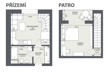 Orientační půdorys bytu - Prodej bytu 2+kk v osobním vlastnictví 40 m², Praha 10 - Uhříněves