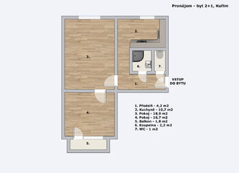 Pronájem bytu 2+1 v osobním vlastnictví 55 m², Kuřim