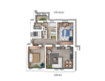 půdorys bytu - Prodej bytu 3+kk v osobním vlastnictví 107 m², Příbram