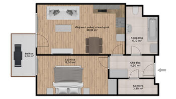 Prodej bytu 2+kk v osobním vlastnictví 51 m², Praha 5 - Stodůlky