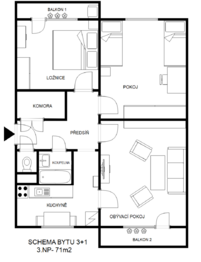 Prodej bytu 3+1 v osobním vlastnictví 71 m², Šumperk