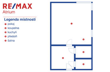 půdorys bytu - Pronájem bytu 1+kk v osobním vlastnictví 47 m², Kladno