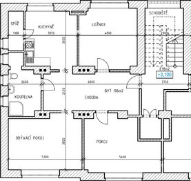 Půdorys bytu.  - Pronájem bytu 3+1 v osobním vlastnictví 106 m², Otvovice