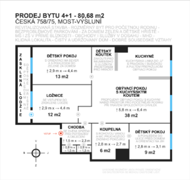 Prodej bytu 4+1 v družstevním vlastnictví 81 m², Most