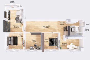 Půdorys. - Pronájem bytu 4+1 v osobním vlastnictví 78 m², Všemyslice