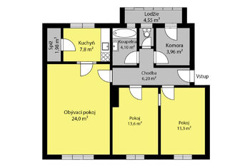 orientační půdorys - Prodej bytu 3+1 v osobním vlastnictví 75 m², Kolín