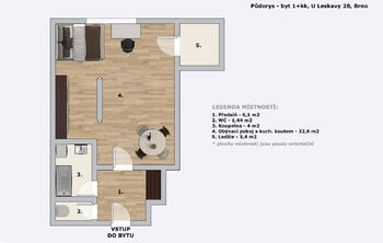 Pronájem bytu 1+kk v osobním vlastnictví 52 m², Brno