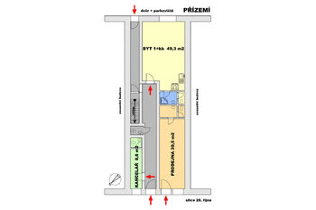 Půdorys přízemí - Prodej nájemního domu 534 m², Lanškroun