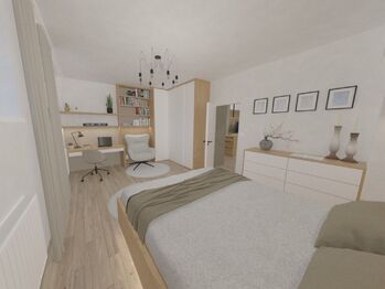 vizualizace bytu při vybavení nábytkem - Prodej bytu 2+1 v osobním vlastnictví 36 m², Světnov