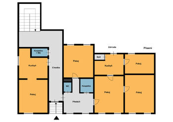 Orientační plánek přízemí - Prodej domu 270 m², Praha 4 - Hodkovičky