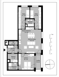 půdorys - Pronájem bytu 4+kk v osobním vlastnictví 114 m², Praha 4 - Modřany