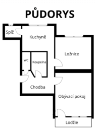 půdorys - Pronájem bytu 2+1 v osobním vlastnictví 56 m², Roudnice nad Labem