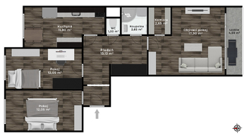 Půdorys - Prodej bytu 3+1 v osobním vlastnictví 81 m², Praha 4 - Modřany