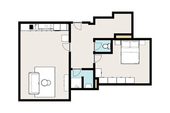 Půdorys bytu - Pronájem bytu 2+kk v osobním vlastnictví 65 m², Praha 4 - Krč