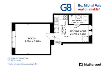 Prodej bytu 1+1 v osobním vlastnictví 30 m², Žatec