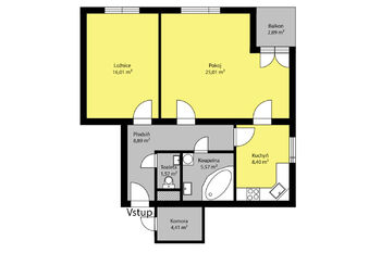 Orientační půdorys - Prodej bytu 2+1 v osobním vlastnictví 73 m², Kolín