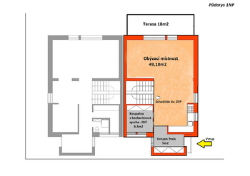 Půdorys 1NP - Prodej domu 155 m², Jirny