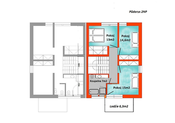 Půdorys 2NP - Prodej domu 155 m², Jirny