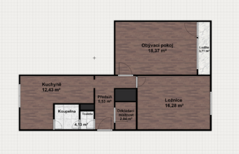 Půdorys - Prodej bytu 2+1 v osobním vlastnictví 65 m², Ústí nad Labem