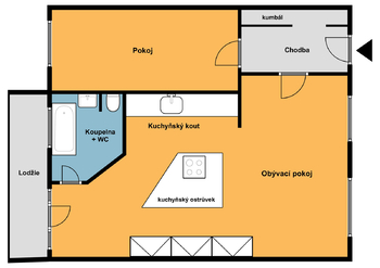 Orientační plánek bytu - Prodej bytu 2+kk v osobním vlastnictví 107 m², Louny