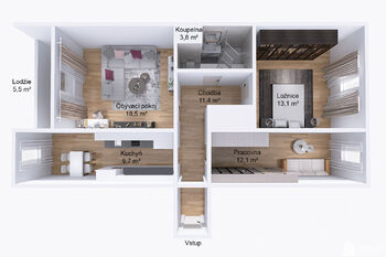 Půdorys. - Pronájem bytu 3+1 v osobním vlastnictví 71 m², Praha 4 - Modřany