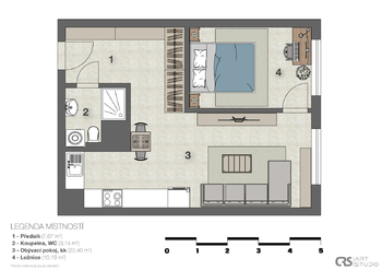 Půdorys - Prodej bytu 2+kk v družstevním vlastnictví 47 m², Praha 8 - Bohnice