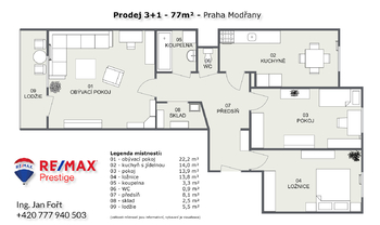 Prodej bytu 3+1 v osobním vlastnictví 77 m², Praha 4 - Modřany