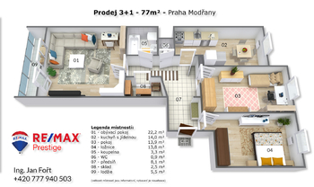 Prodej bytu 3+1 v osobním vlastnictví 77 m², Praha 4 - Modřany