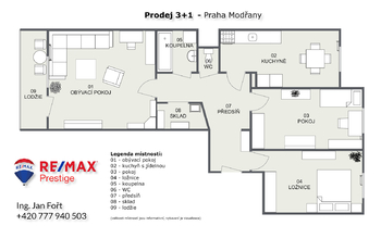 Prodej bytu 3+1 v osobním vlastnictví 77 m², Praha 4 - Modřany