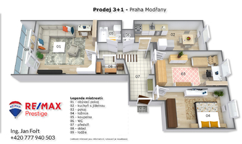 Prodej bytu 3+1 v osobním vlastnictví 77 m², Praha 4 - Modřany