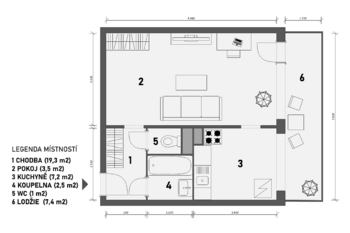 půdorys - Prodej bytu 1+1 v družstevním vlastnictví 34 m², Neratovice