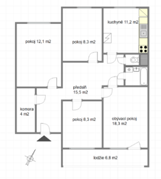 plánek - Prodej bytu 4+1 v osobním vlastnictví 88 m², Praha 9 - Černý Most