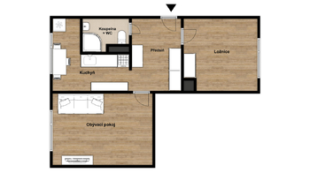 půdorys bytu - Pronájem bytu 2+1 v osobním vlastnictví 49 m², Plzeň