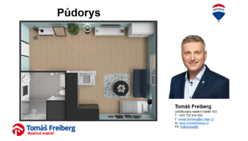 Půdorys - Prodej bytu 1+kk v osobním vlastnictví 23 m², České Budějovice