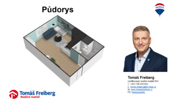 Půdorys - Prodej bytu 1+kk v osobním vlastnictví 23 m², České Budějovice