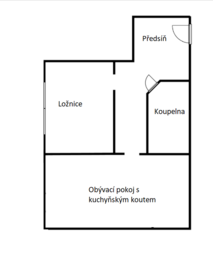 Orientační půdorys bytu - Pronájem bytu 2+kk v družstevním vlastnictví 47 m², Týn nad Vltavou