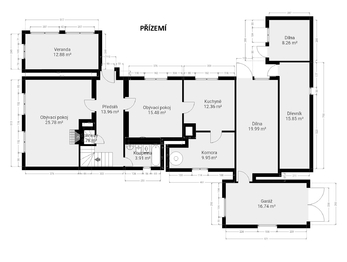 Půdorys PŘÍZEMÍ - Prodej domu 180 m², Drahlín