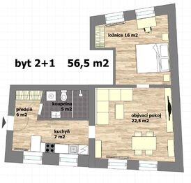 možné uspořádání nábytku - Pronájem bytu 2+1 v osobním vlastnictví 57 m², Praha 4 - Michle