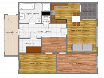 půdorys - Prodej bytu 3+kk v osobním vlastnictví 98 m², Milovice