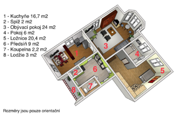 půdorys - Prodej bytu 3+1 v osobním vlastnictví 84 m², Železný Brod